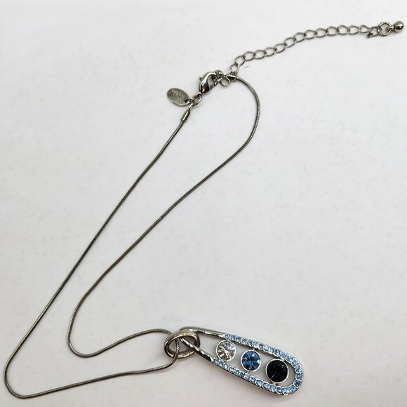 Blue & Clear Crystals with Silver tone Necklace - Picture 3 of 6
